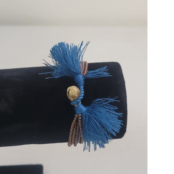 Serefina Anthropologie Beaded Tasseled Bracelet Brown/Turquoise Size Small NWOT - Picture 1 of 3